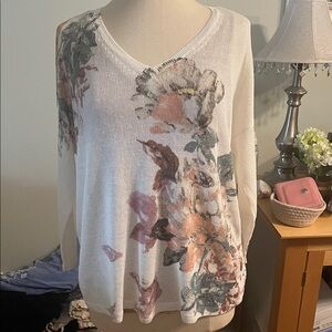 J. Jill Floral V-Neck Sweater